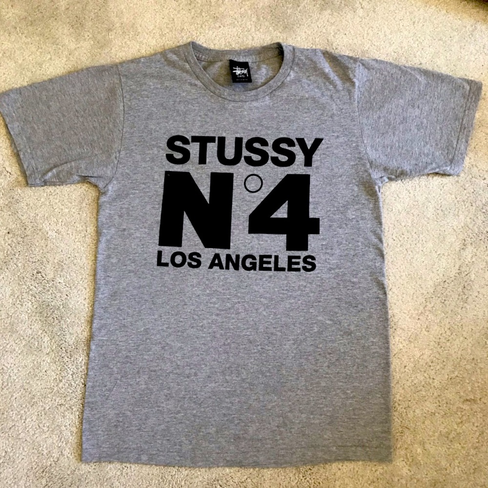 Stüssy No.4 Grey Tee Men’s size Small (s)